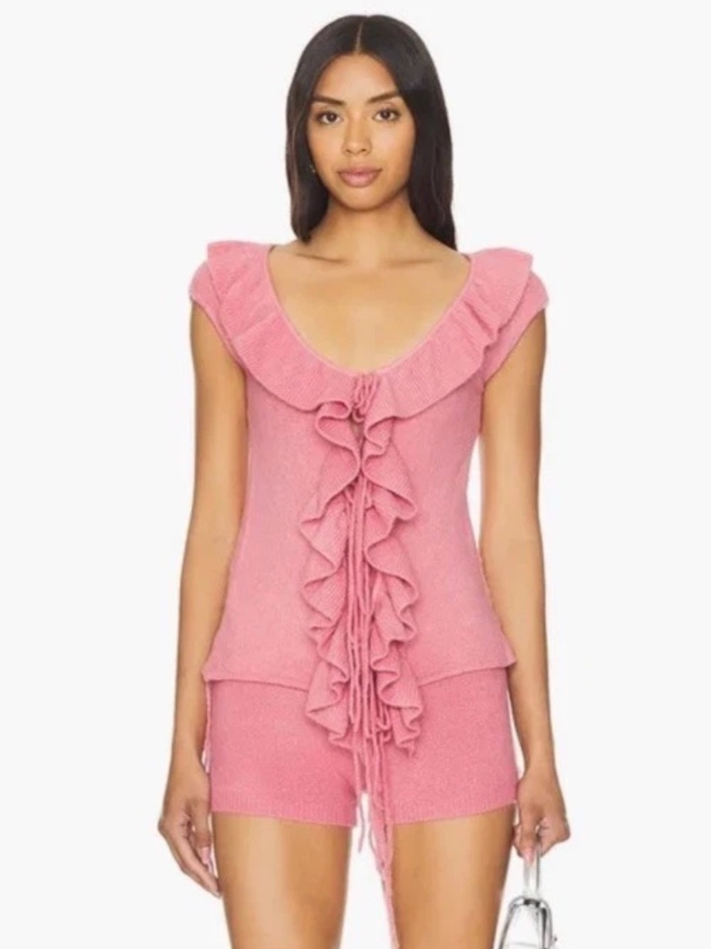 ZEMETA Frilla Knit Vest Pink Ruffle Tie Front Y2K Fairy Grunge Sz S